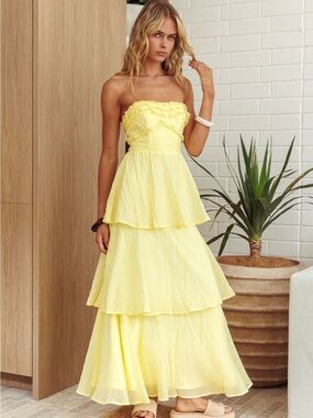 Selfie Leslie Mika & Gala Top It Off Strapless Frill Trim Ruffle Maxi Dress S